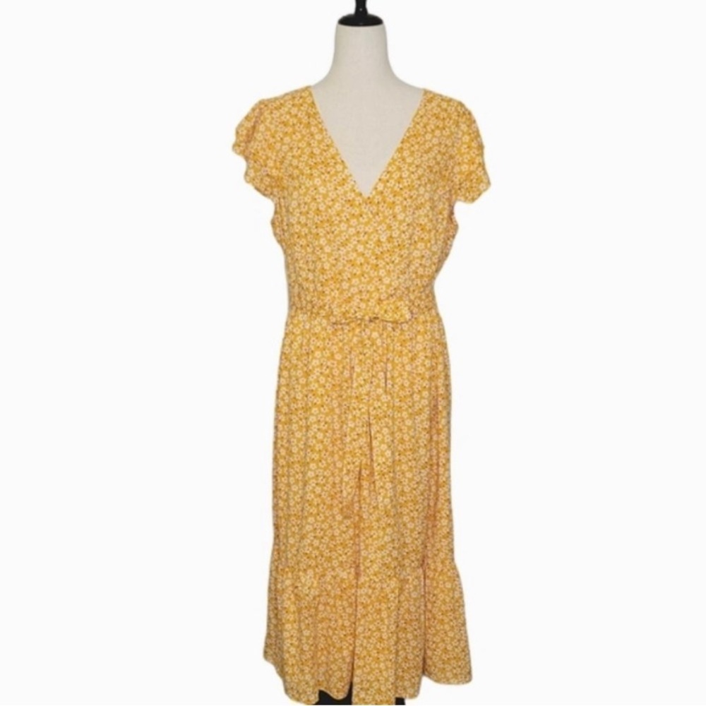2 for $20: Old Navy Yellow Floral Print Ruffle Sleeve Lined Maxi Dress Size L